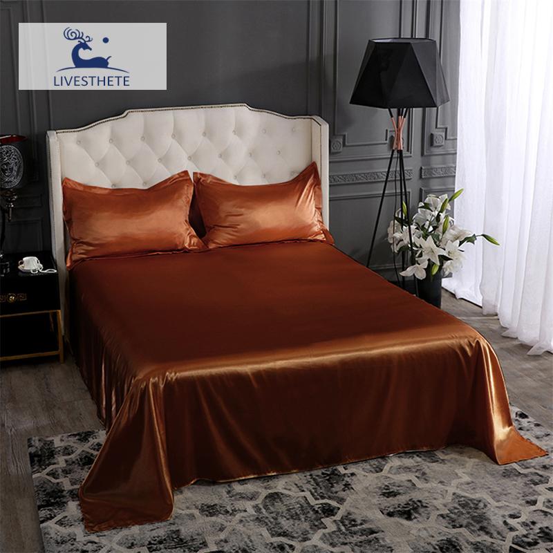 

Sheets & Sets Liv-Esthete Luxury Brown 100% Silk Flat Sheet Silky Case Bed Linen Set Queen  Healthy Skin For Family Sleep