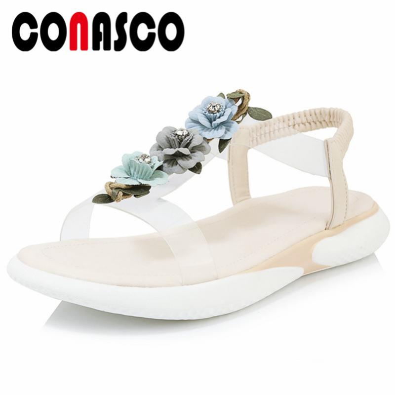 

Summer Round Toe Women Flats Sandals Rome Shallow Elastic Band Flowers Decoration Genuine Leather Basic Shoes Woman, Black