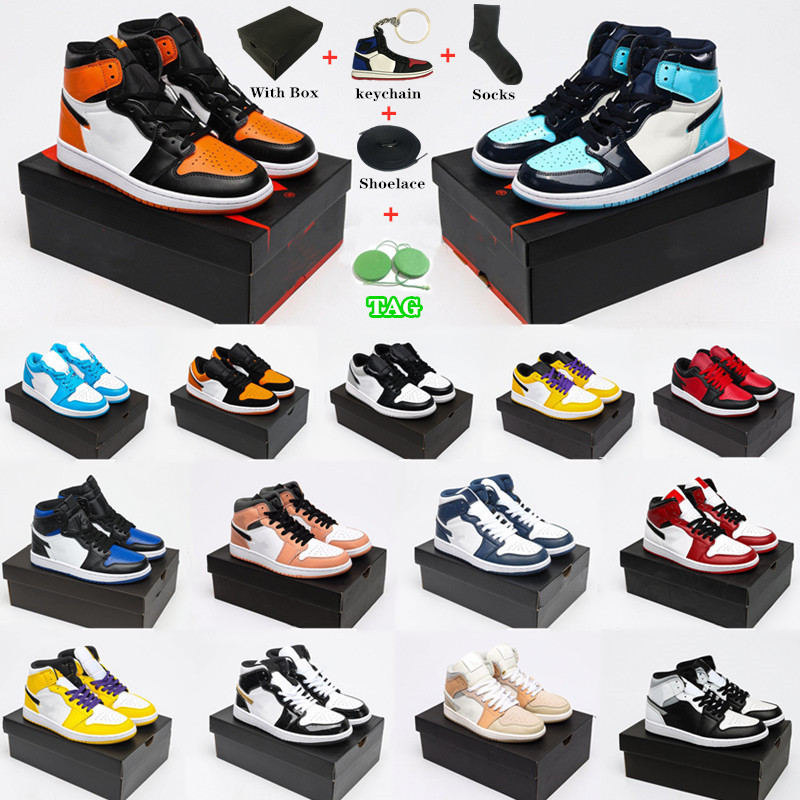 

Mens 1 high OG basketball shoes 1s air jorden University Blue silver royal toe black metallic gold mid smoke grey UNC Patent men women Sneakers trainers, 49