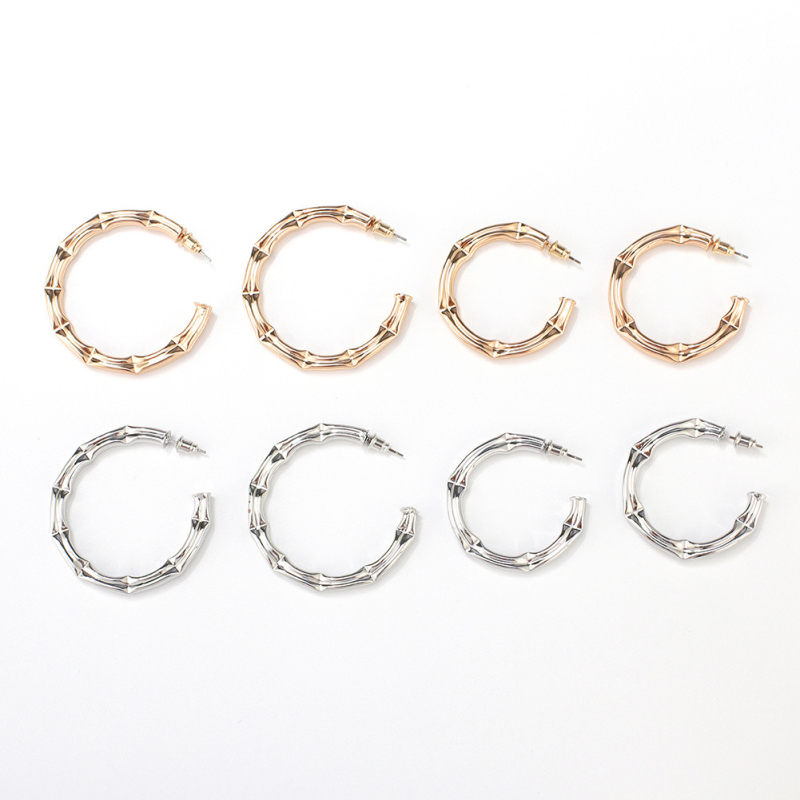 

New Arrival 18K Gold Plated Handmade Brass Bamboo C Hoop Huggie Earrings For Women