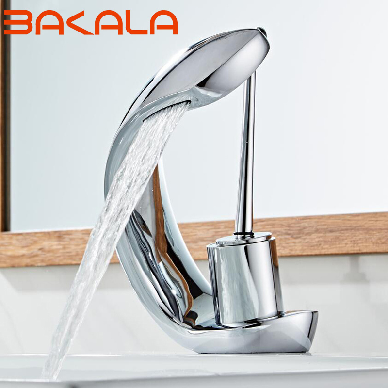 

Bathroom Sink Faucets Copper Single Hole Hot and Cold Basin Mixer Faucet Creative Waterfall Water Outlet Vessel Taps Br-10 I8xn