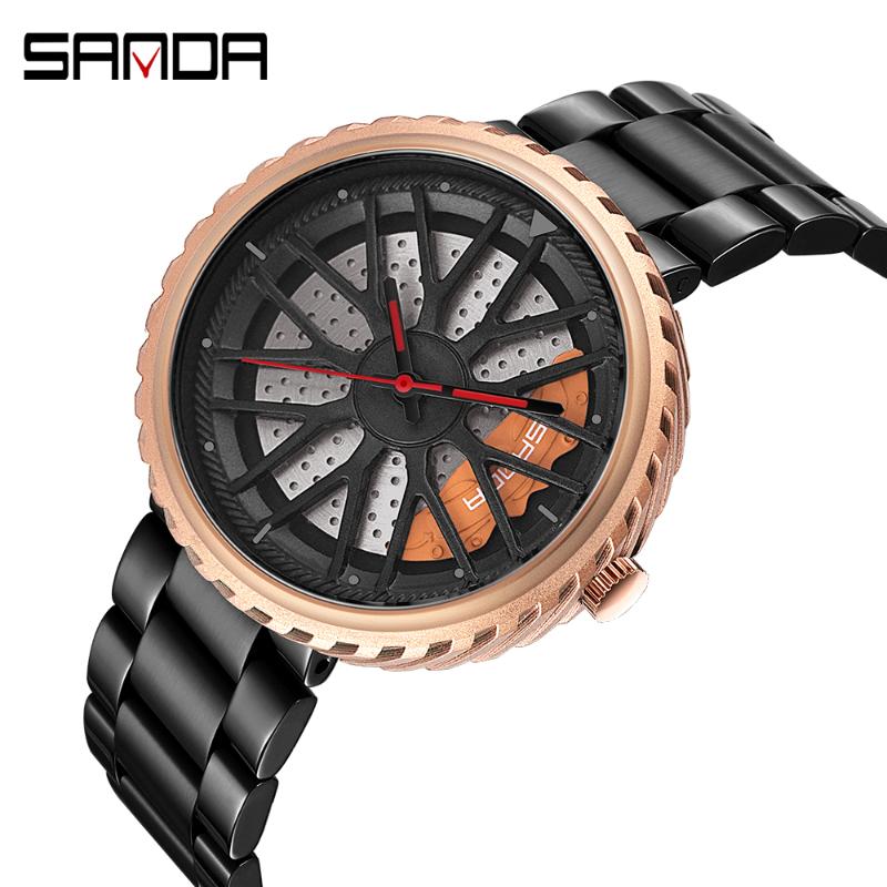 

Watches For Men Quartz Wristwatches Stainless Steel Watch Fashion Cool 3D Stereoscopic Creative Car Wheels Sports Diving, Slivery;brown