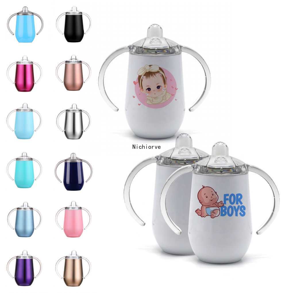 

16 Colorful 10oz Sublimation Sippy Cups Blank DIY Baby Milk Bottle With Handle Stainless Steel Kids Drinking Tumbler For Gifts