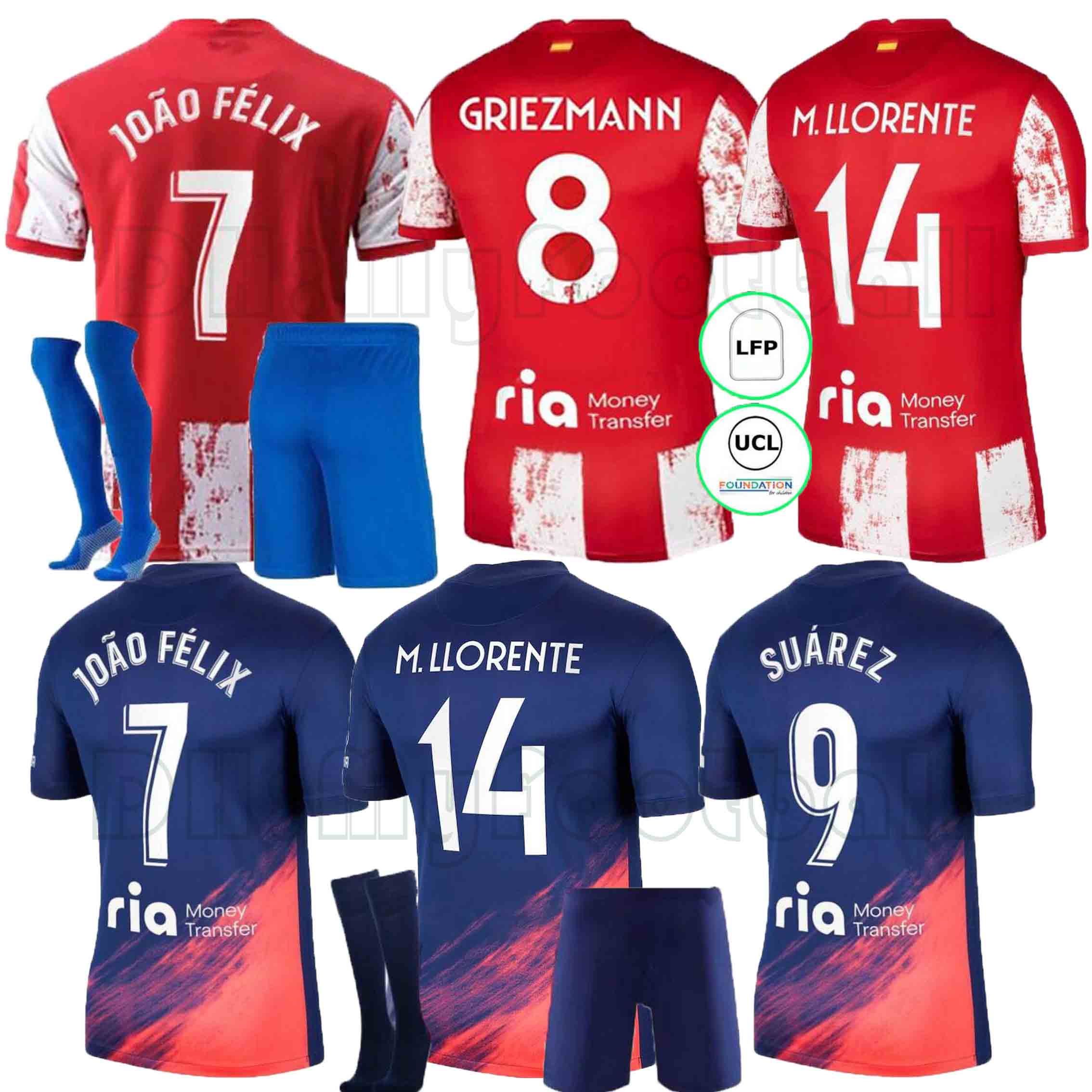 

21 22 Atletico Madrid Soccer Jerseys SUAREZ GRIEZMANN JOÃO FÉLIX 2021 2022 M. Llorente CORREA KOKE Camisetas de fútbol LEMAR CARRASCO men kids kit Football Shirt, Away