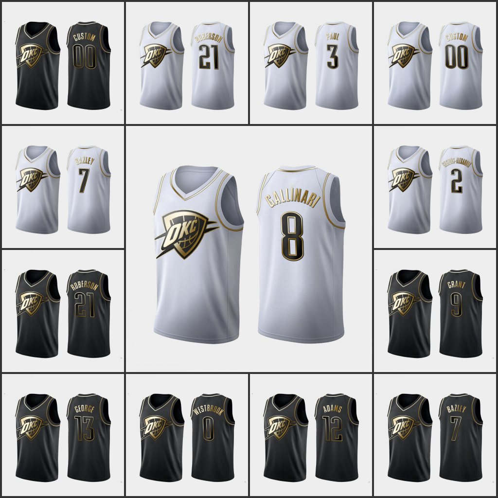 

OklahomaCityThunderMen Shai Gilgeous-Alexander Darius Bazley Danilo Gallinari Andre Roberson Custom Golden Edition Jersey
