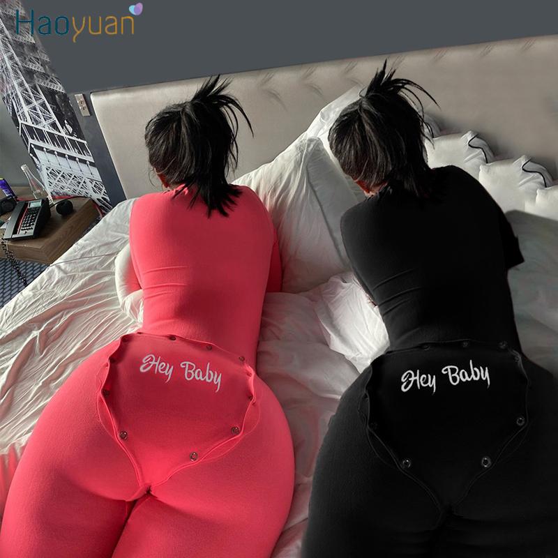 Women's Jumpsuits & Rompers Letter Embroidery Adults Onesie With BuFlap For Women Sexy Onesies Pijamas Open BuOne Piece Jumpsuit SleepwearWo