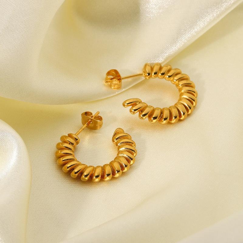 

Hoop & Huggie Stainless Steel C Type Gold Hoops Earrings For Women Piercing Aretes Pendientes Ear Ring Oorbellen Jewelry Brincos Bijoux, Golden;silver
