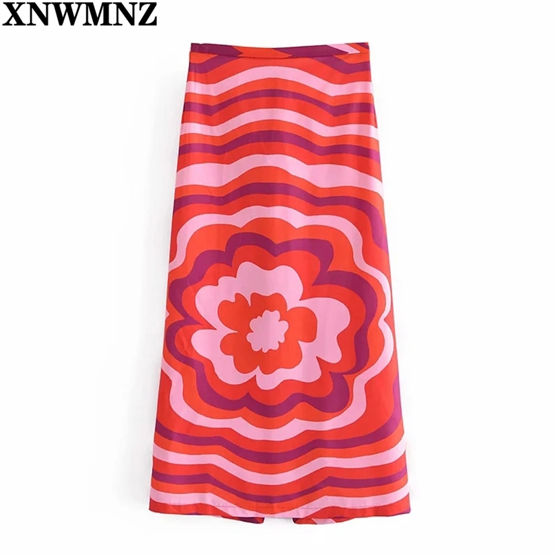 

Women Vintage Striped Floral Print Casual A Line Midi Skirt Faldas Mujer Female Chic Back Zipper Split Vestido 210520, Red