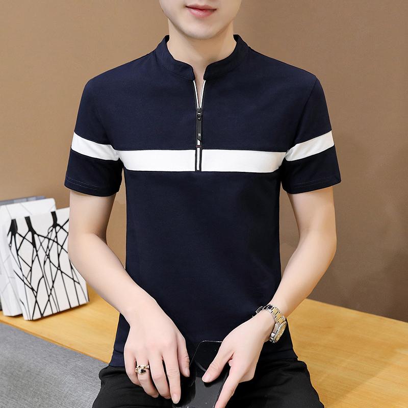 

Men's Polos Summer Arrival 2021 Stand Collar Men Clothing Casual Cotton Fashion Patchwork Tee Tops Slim Plus Size 4XL Mens T Shirts, Black