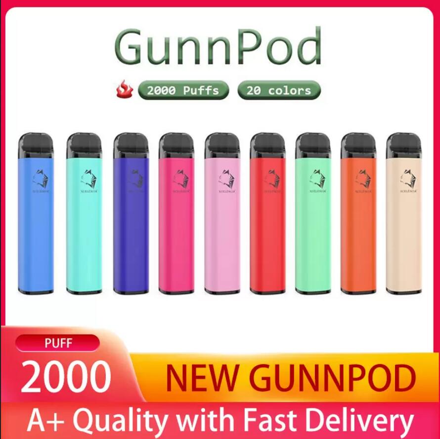 

VP Code Gunnpod Disposable 2000 Puff E Cigarette Vape Pen Device 1250mah 8.0ml Cartridge Pod 20 Colors Aviliable Portable Pk Bang xxl Geek Bar Air Lux PuffPlus Elf