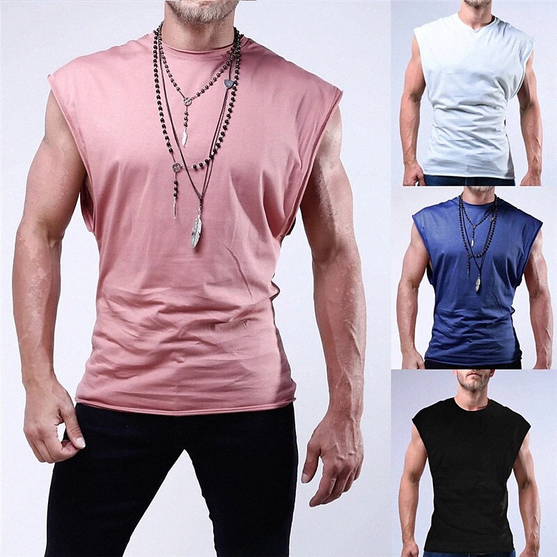 Men's Undershirt T shirt Solid Color Crew Neck Casual Daily Sleeveless Tops Lightweight Fashion Big and Tall Sports Blue Pink U283#