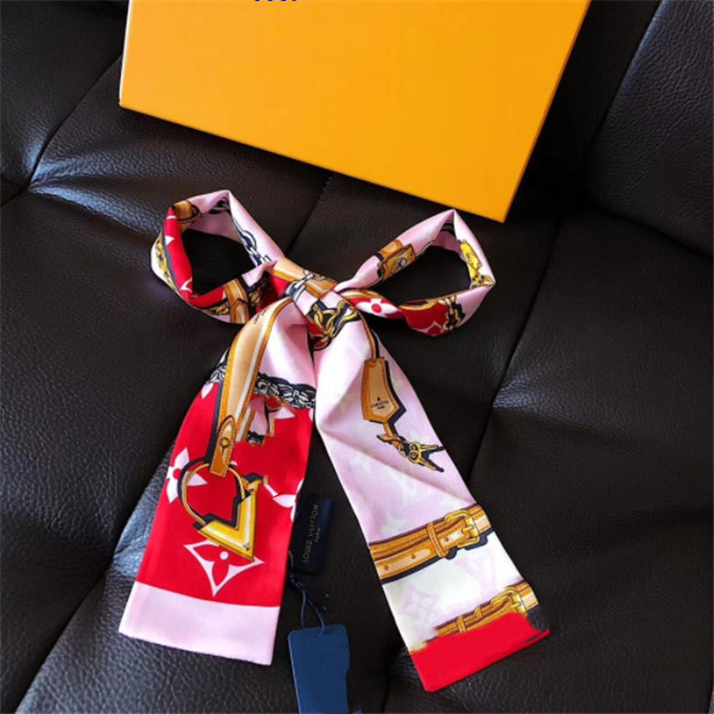 

tfujhythfyhf new double-layer main silk ribbon design printed women's silk scarves fashion headscarf brand handbag ribbon small long sc, Blue;gray