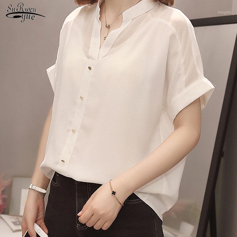 

Women's Blouses & Shirts Blusas 2021 Casual Top Blouse Women Short Sleeve Plus Size Chiffon Loose Shirt Chic Lady Clothing 9988, Black