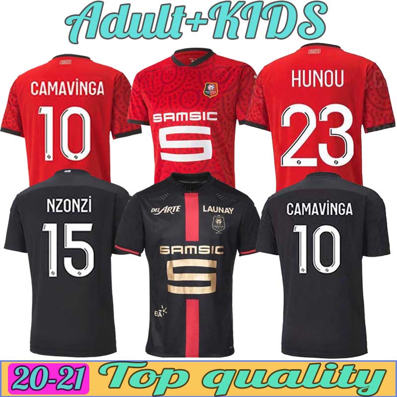 

Stade Rennais soccer jerseys Rennes 120th Anniversary maillot de foot 2021 CAMAVINGA BOURIGEAUD NIANG DOKU HUNOU Men+kids kits football, Black;yellow