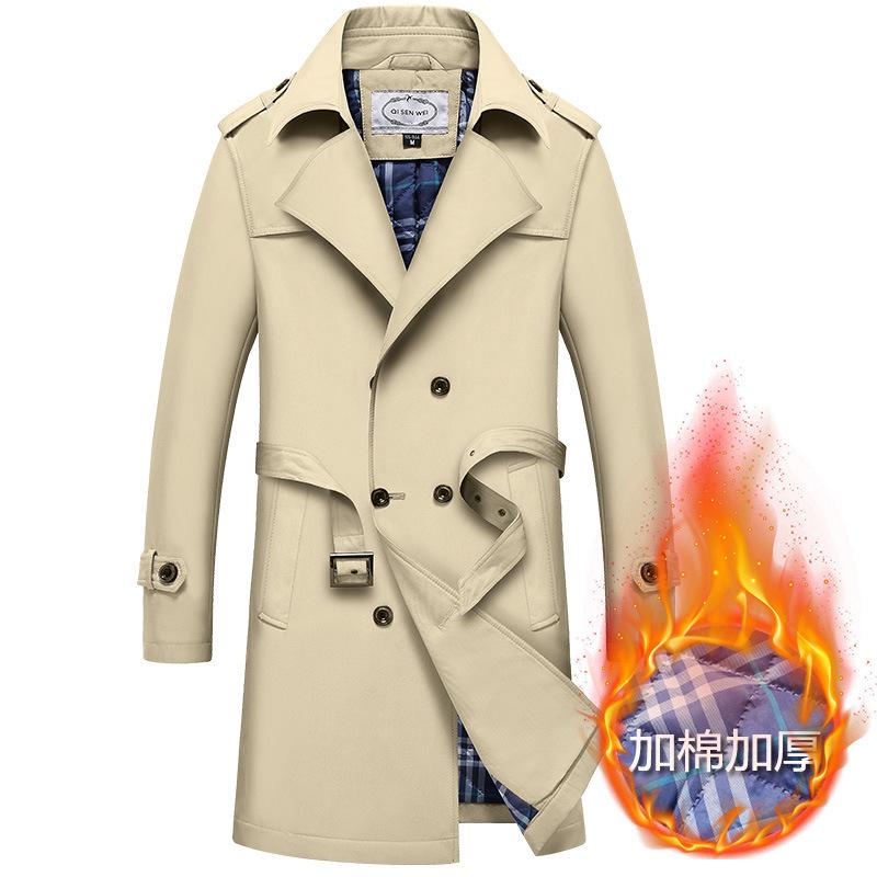 

Men's Trench Coats Fashion Clothes Autumn Winter Thicken Windbreaker Slim Fit Lapel Handsome Double Breasted Male Casual Long Jackets, Black