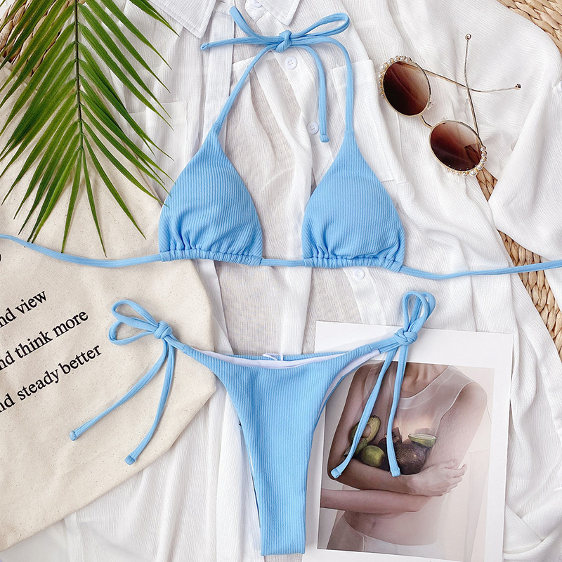

Two-piece Suits 2022 Sexy Bikini Set Low-waist Pleated Wavy Solid Neon Swimsuit Women Bandage BeachWear Monokini Swimwear Suit Push Up Bathing Suit Sky Blue Biquinis, Ycsh b175w red
