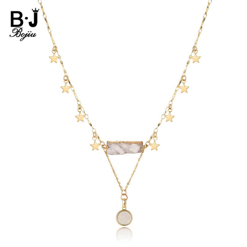 

Pendant Necklaces BOJIU Wrapped Natural Druzy Necklace For Women Gold Copper Link Chain Star Accessories Long NKS186