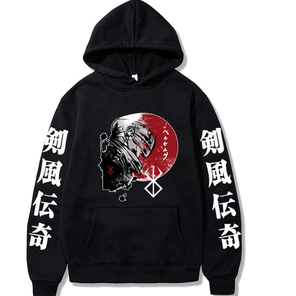

2021 Anime Berserk Pullover Tops Long Sleeve Hip Hop Fashion Hoodie Y0804, Black