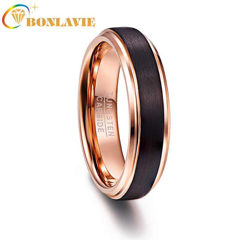 

6mm Black Color rose gold inside Men Rings 100% Tungsten Carbide Wedding Bands Multi-size ring jewelry male