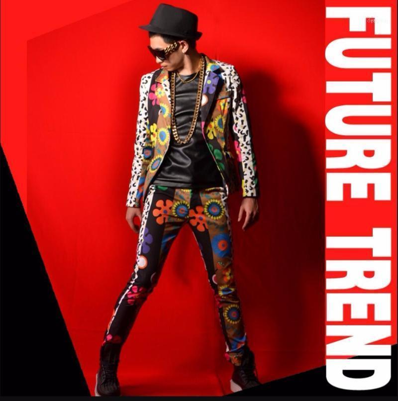 

Fit Slim Suits 2021 Nightclub Bar Men Singers Hairdresser Fashion Colorful Flower Formal Dress Prom Costumes !1, Suit