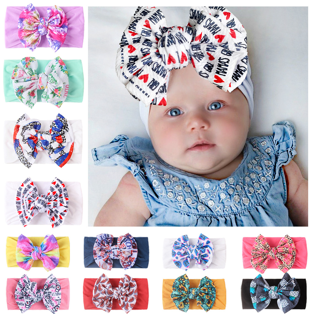 

Floral Letter Print Nylon Headband Newborn Nylon Headbands Infant Nylon Head wraps Turban Girls Kid Baby Hair Accessories, Multi-color