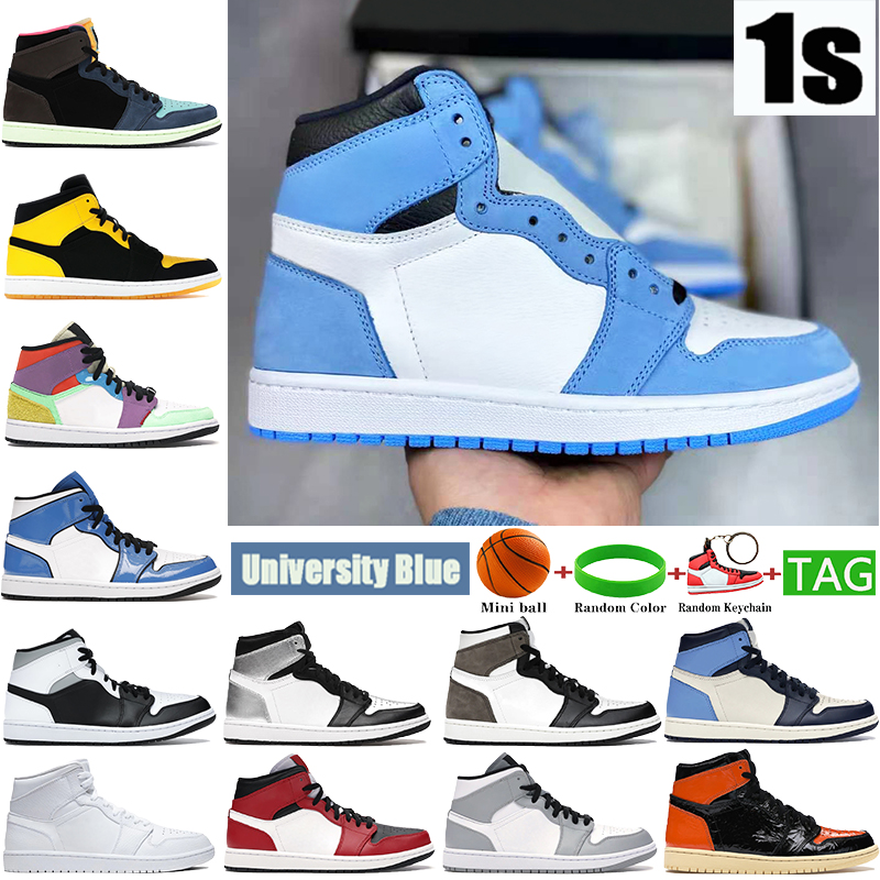

1 1s University Blue mens basketball shoes Dark Mocha Silver royal Toe UNC Patent black white shadow men trainers women sneakers, 47-36-39 spective