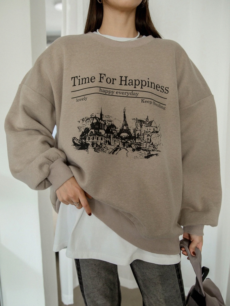 

DAZY Slogan Graphic Drop Shoulder Thermal Pullover f68m#, Mocha brown