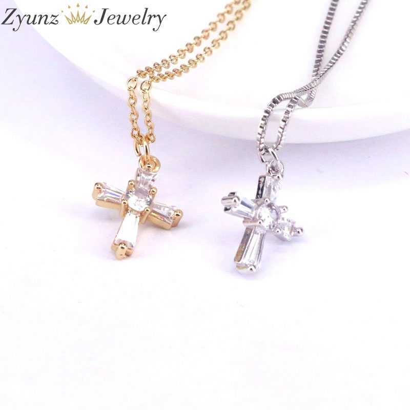 

10PCS, Cubic Zirconia Cross Pendant Charms Gold / Silver Color Chain CZ Collar Necklace for Women Charm Fashion Jewelry Gifts X0707