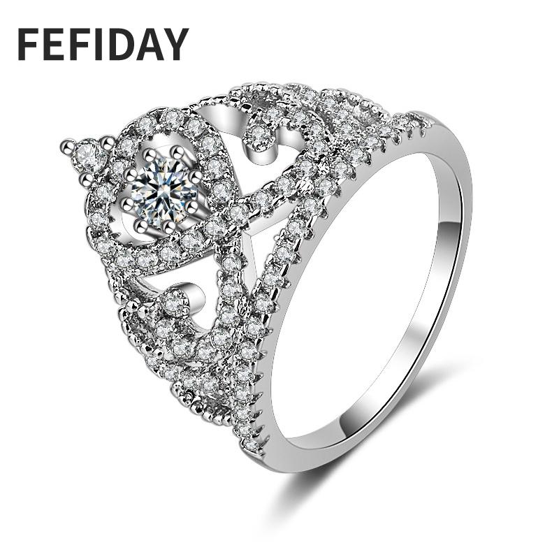 

Wedding Rings FEFIDAY Luxury Female Crystal Engagement Ring Crown Band Ladies Fashion Finger Women Jewelry For