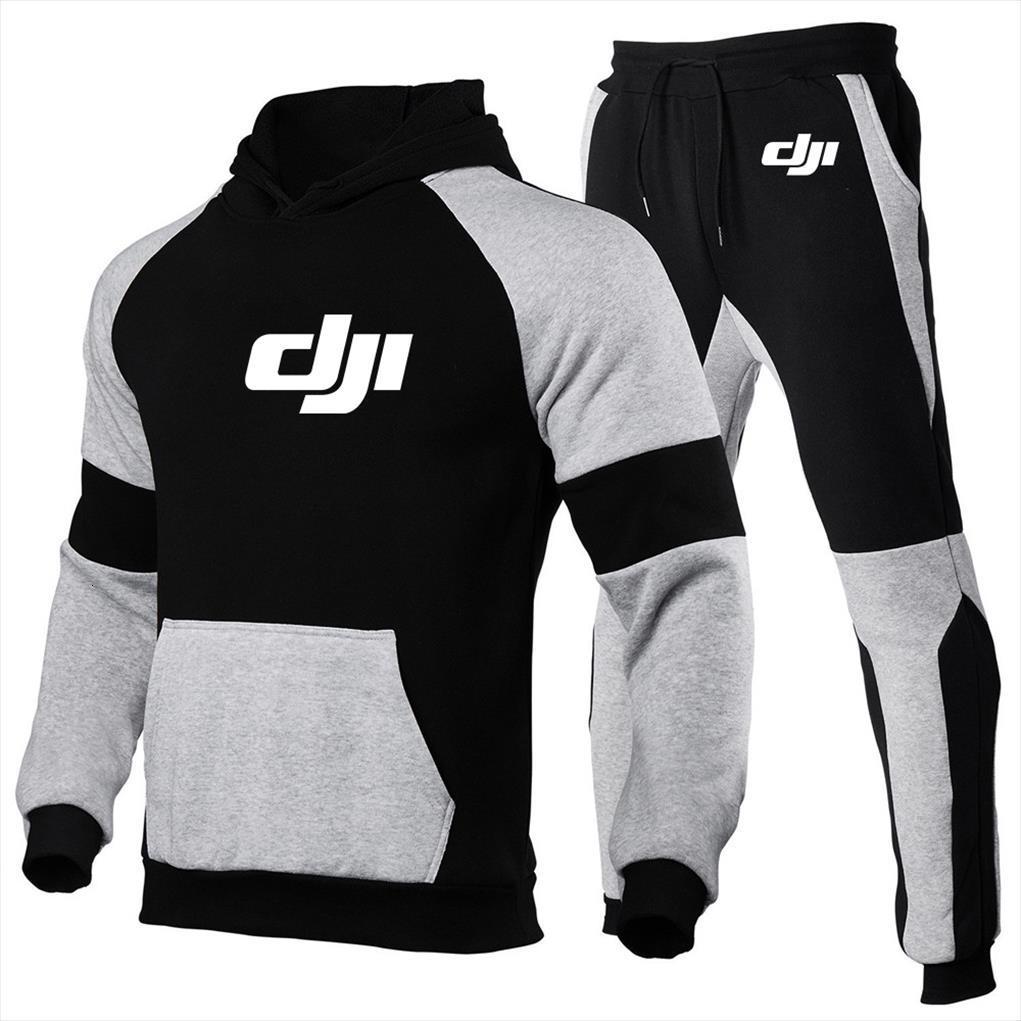 

dji professional pilot drone logo mens tracksuits autumn winter print sweatshirt pants sets sport suit tracksuit, Gray