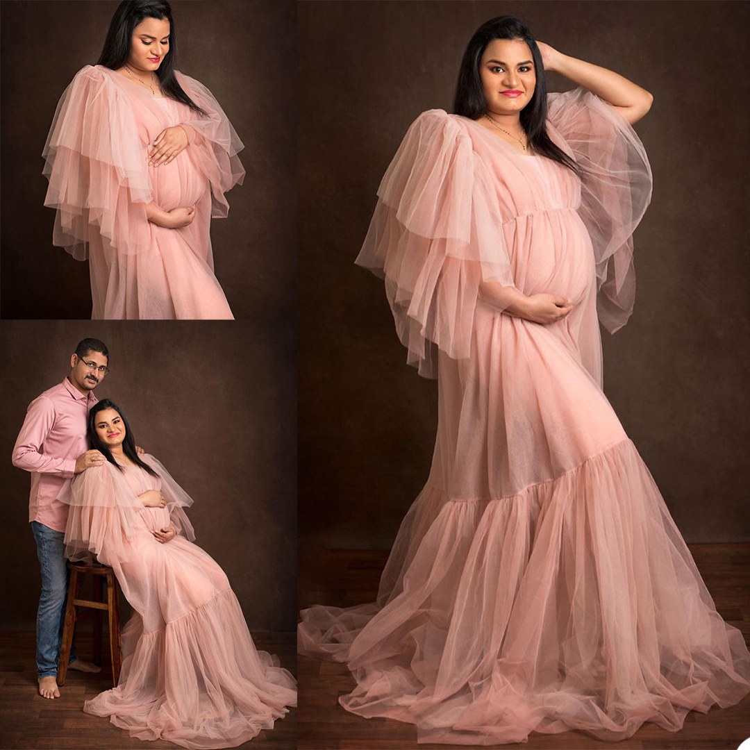 

2021 Pink Ruffle Plus Size Pregnant Ladies Maternity Sleepwear Dress Nightgowns For Photoshoot Lingerie Bathrobe Nightwear Baby Shower