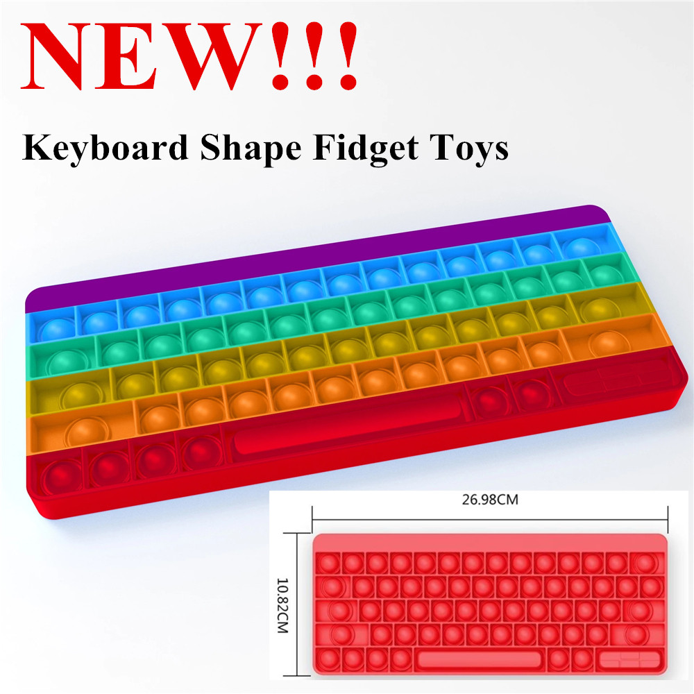 Keyboard Shape Fidget Decompression Toys Reliver Stress Party Gifts Rainbow Silicone Push It Bubble Antistress Sensory Toy Office School Squeeze-image-579260402