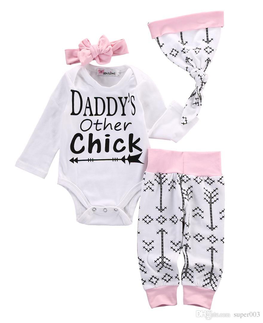 

Clothing Sets kids boys autumn style infant clothes baby clothing sets girls Cotton romper+pants+hat +headband 4pc ssuit 75SO, As shown
