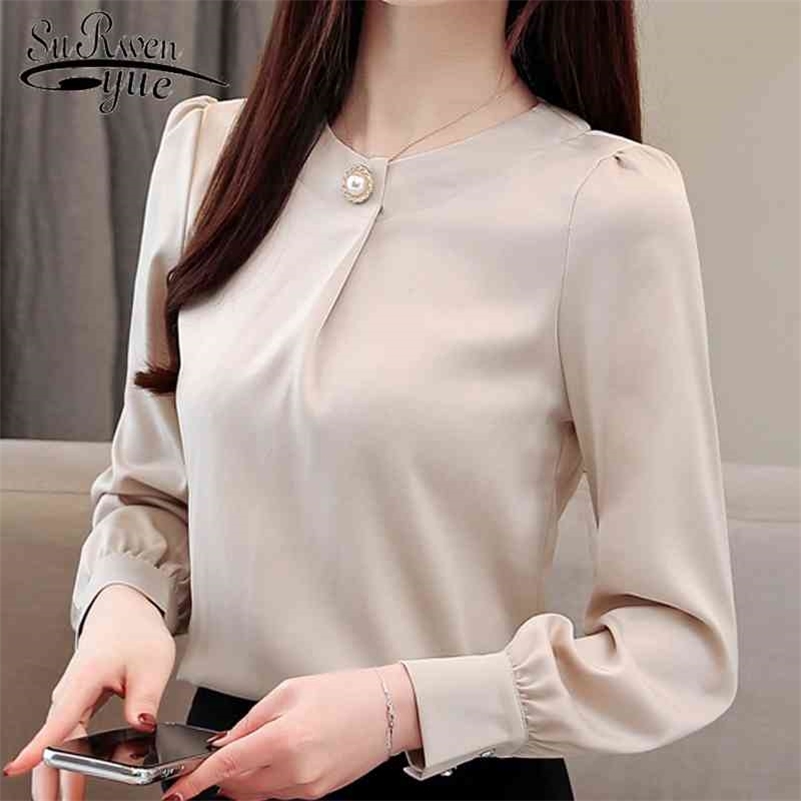 

Womens Tops And Blouses Solid Chiffon Blouse Shirt Office Lady Blouse Long Sleeve Women Shirts Fashion Women Blouses 1875 50 210518, Apricot