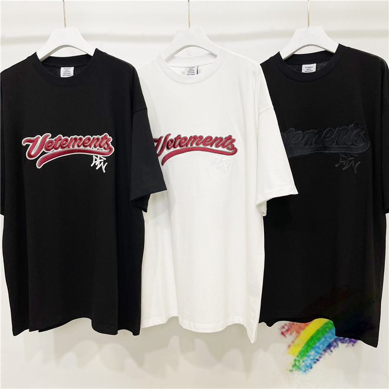 

Thick fabric T-shirt Men Women 1 High Quality Black Red Big Embroidery Tee Tops Oversize