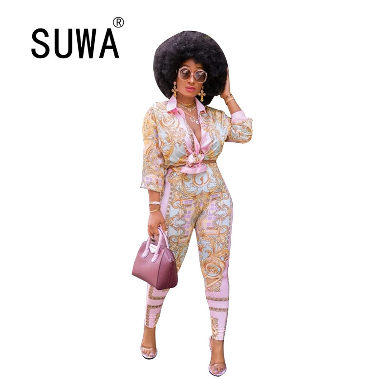 

Wholesale Women Sets 2 Piece Outfits Half Sleeve Shirt Blouse + High Waist Bodycon Pants Trousers Office Ladies Two Set 210525, Yellow