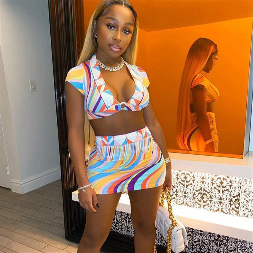 

print two piece set womens tracksuits summer dress 2 crop and mini skirt suits party club outfits for, Gray