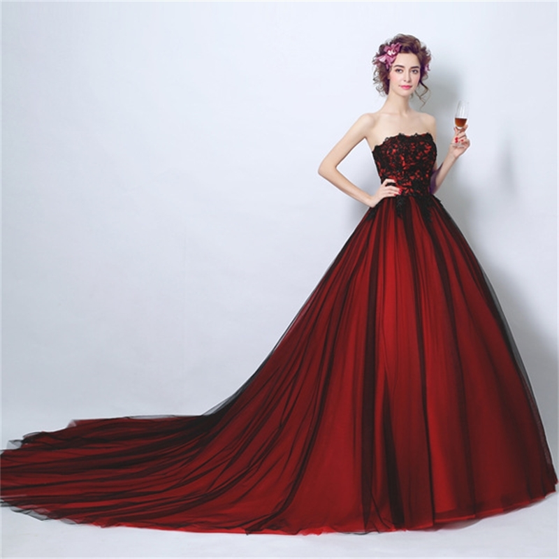 

Angel's temperament wine red Bride Wedding Toast show performance wedding evening dress 6302, White;black
