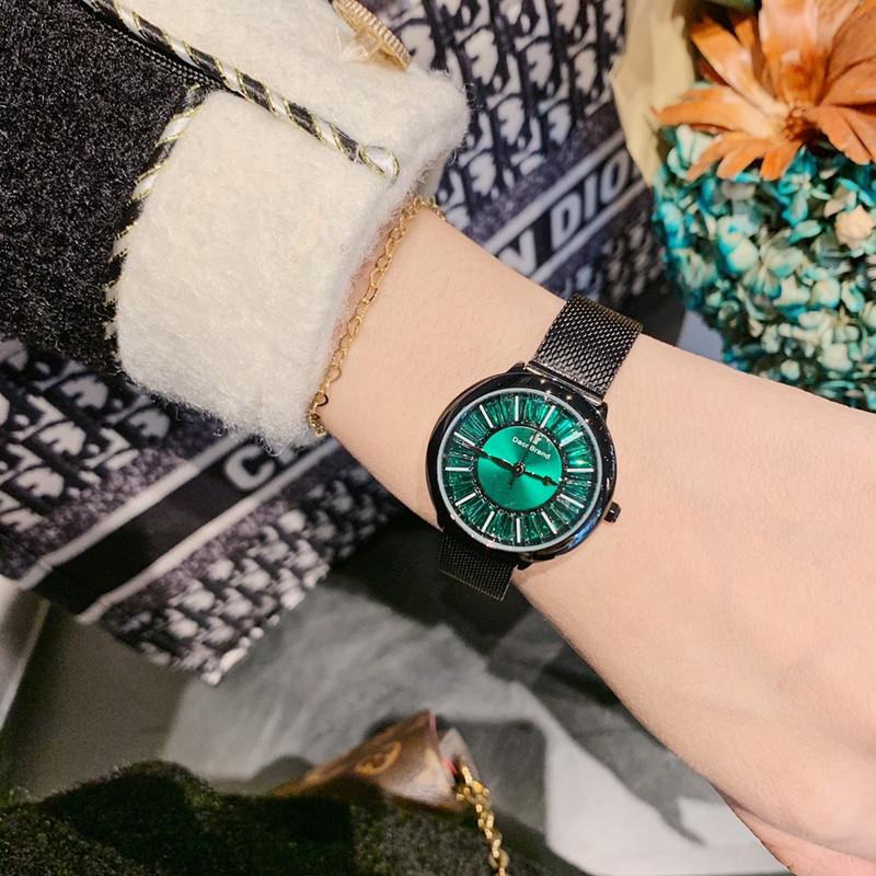 

Wristwatches GOOD Colors MATCH Green Black Watches For Women Shining Crystal Fashion Dress Watch Anti-fade Full Steel Wrist, Milanese black