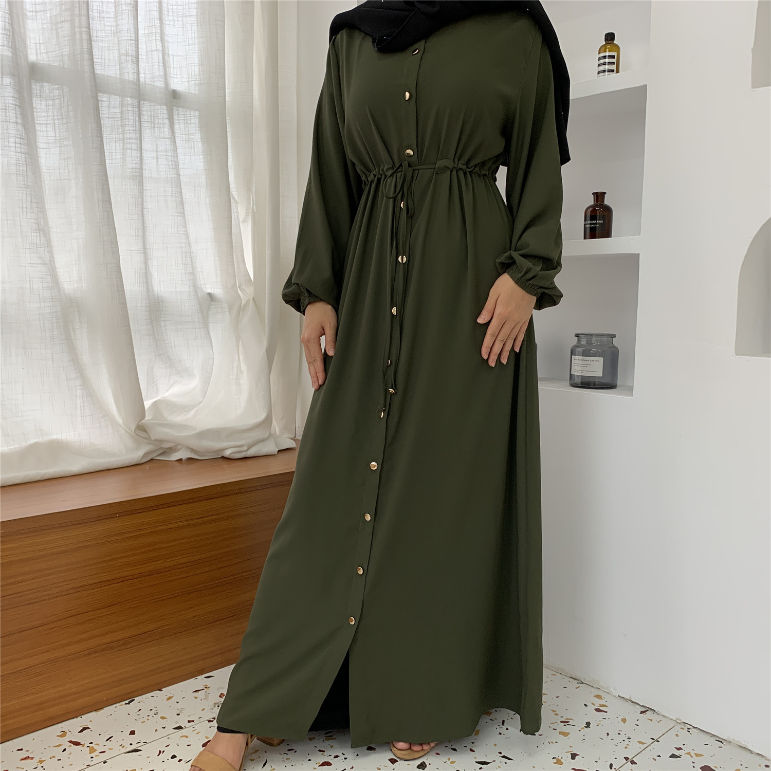 

Dubai Muslim Dress Lace Kaftan Open Abaya Long Robe Lace-up Hijab Dresses Outwear Tunic Middle East Arab Jubah Islamic Clothing