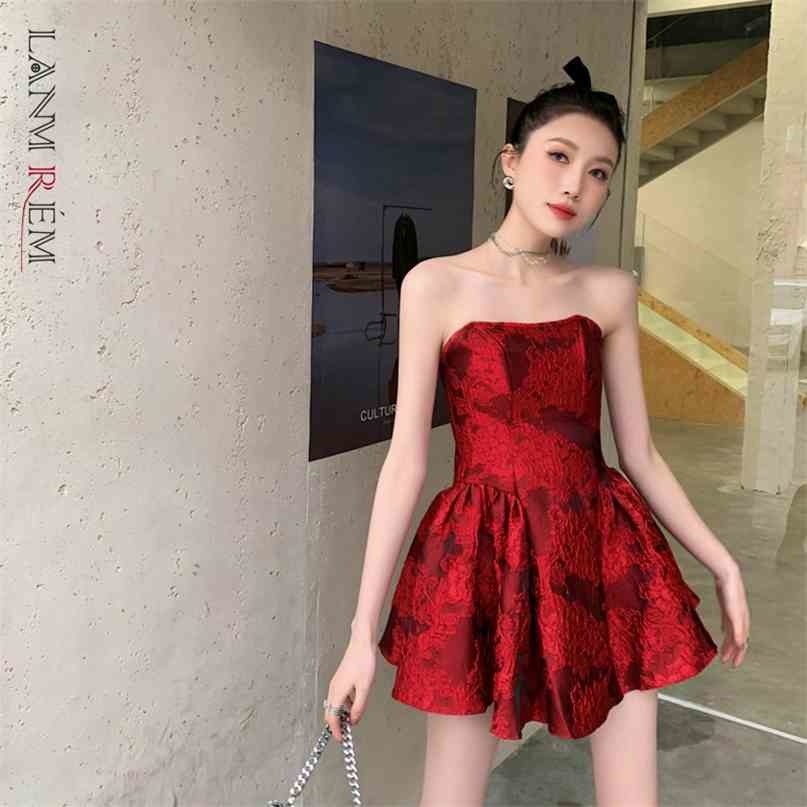 

Women Red Print Sleeveless Floral Short Off Shoulder Dress Fold A-line Slash Neck Summer Arrivals 2H056 210526