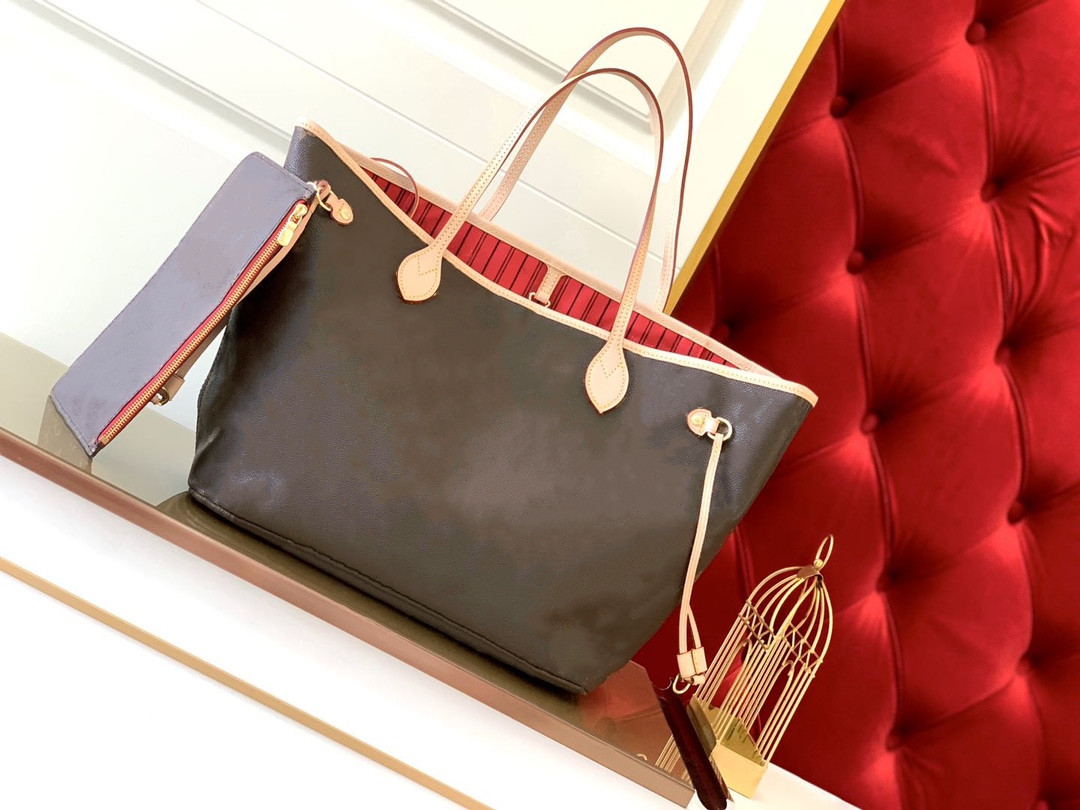

2021 The most classic leather handbags female package bag hand mother bill of lading shoulder bags+Smallbag, Brown grid + red