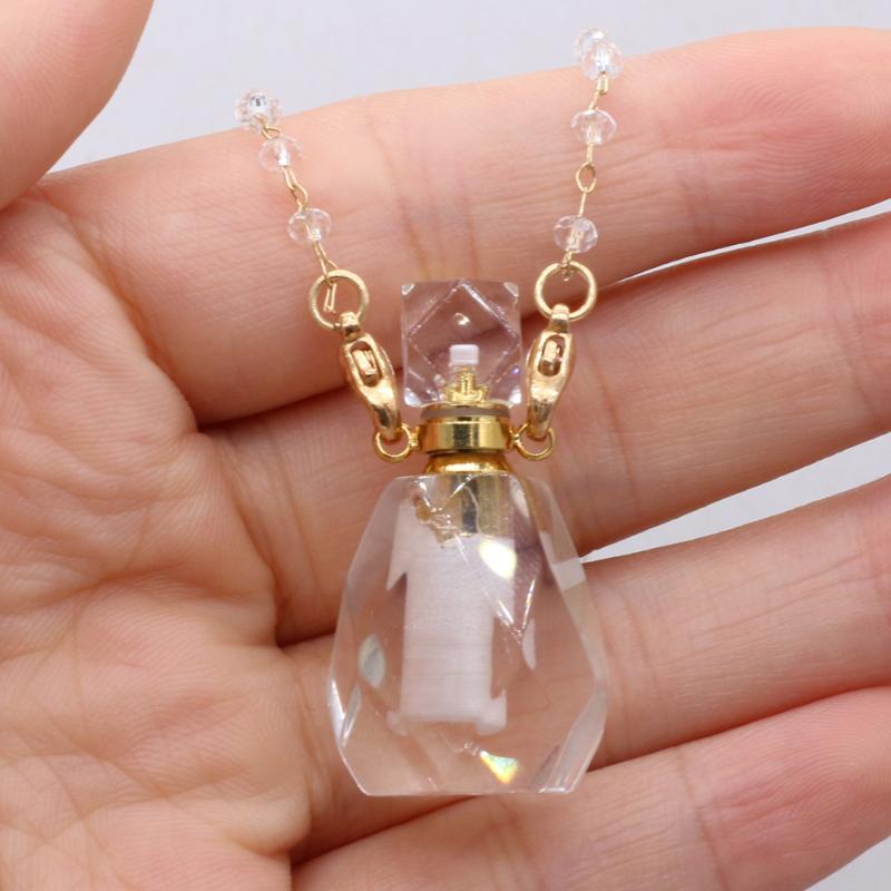 

Pendant Necklaces Necklace Natural Stone Clear Quartz Charming Perfume Bottle For Women Romantic Gift 20x37mm