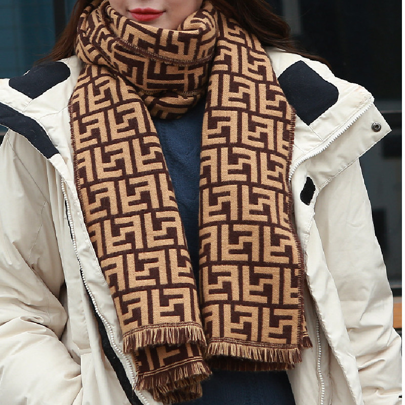 

Double f scarf women's winter 2020 new net red cashmere like knitted long shawl dual purpose thickened neck to keep warm, Blue;gray