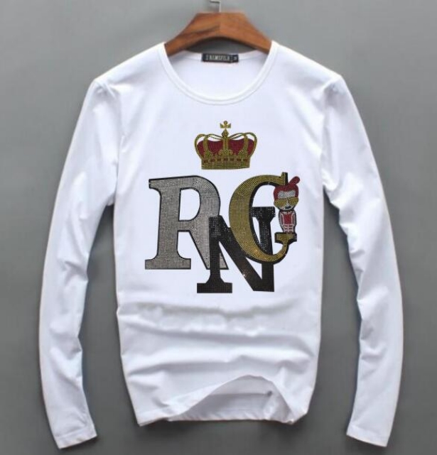 

Hot-drilled long-sleeved fashion self-cultivation T-shirt couples tshirt long sleeved men in summer, As shown