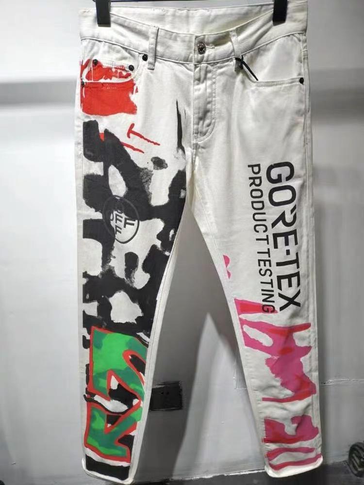 

Letter Printed Flower Print Casual Jeans Pants Men Slim Fit Denim Pant Jean Hip Hop Streetwear Trousers Clothing White #5660 Men's