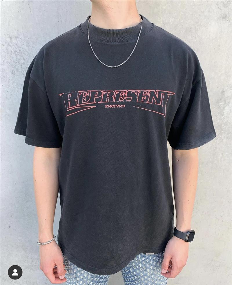 

Men' T-Shirts Oversized High Street Top Tees Vintage REPRESENT T-shirt Men Women 1:1 High-Quality T Shirt Washed Printing Streetwear
