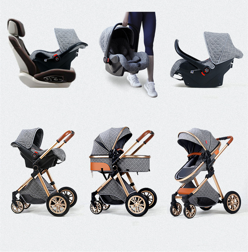 

Baby Stroller 3 In 1 High Landscape Folding Babies Carriage With Car Seat Baby Prams for 0 ~ 3 Years Poussette 6 Colors