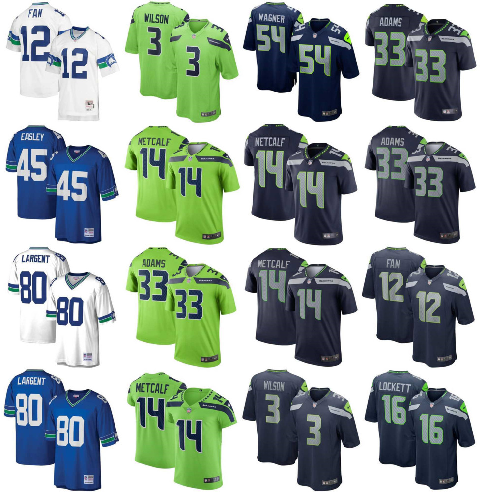 

2021 American Football Jerseys Seattle Seahawks Jersey DK 14 Metcalf Jamal 33 Adams Kenny 45 Easley Russell 3 Wilson Steve 80 Largent Stitch, Black;red