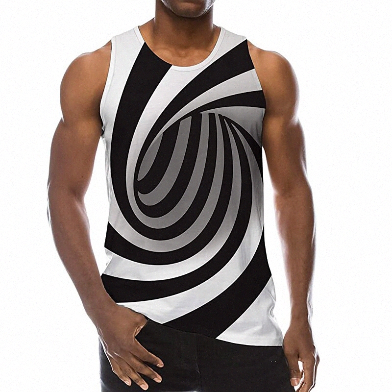 Men's Tank Top Undershirt 3D Print Optical Illusion Crew Neck Daily Holiday 3D Print Sleeveless Tops Casual Beach Black / White / Summer B11z#